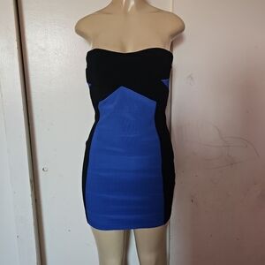 Chic Strapless Black and Blue Dress
